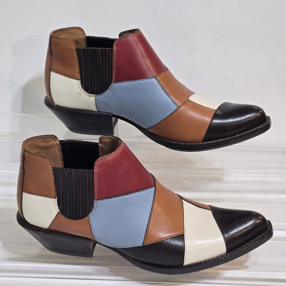 Coach Patchwork Bandit Boots Sz 5B / 35 Multi Color Leather Western Ankle Bootie